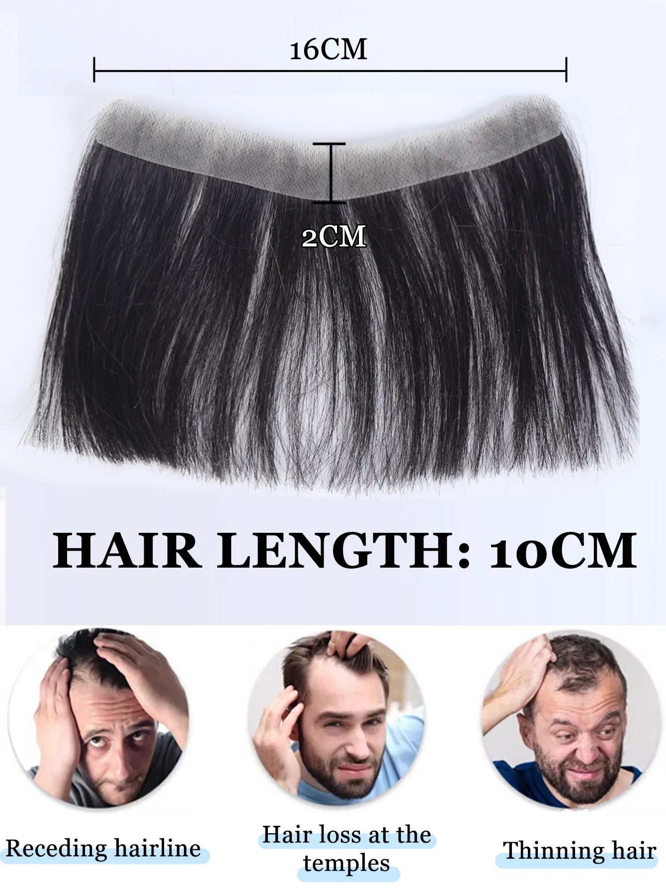 Forehead Patch 100% Human Hair Hairpiece Sideburns Toupee Invisible Seamless Ultra Thin Skin PU Men's Hairline Sideburn Patch