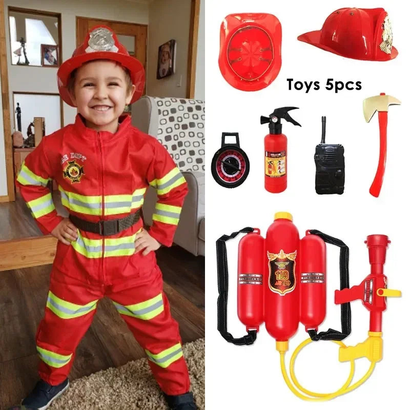 New Halloween Costume for Kids Firefighter Uniform Children Sam Cosplay Fireman Role Play Fancy Clothing Boy Fancy Party