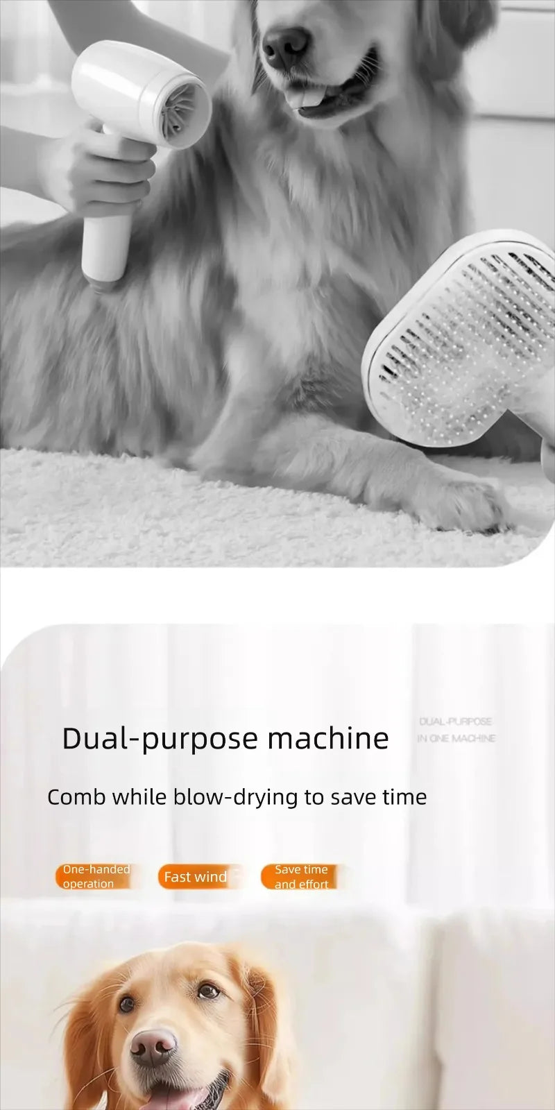 Small Dog Dryer Pet Heating Hair Puppy Dryer Cat Hair Blow and Comb 2in1 Hair Dryer for Small Middle Dogs Quick Drying
