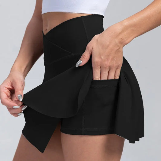 Women Fitness Shorts Skirts Yoga Seamless Leggings High Elastic Sports Fashion Gym Trainning Tennis Dresses High-Waist Skirts