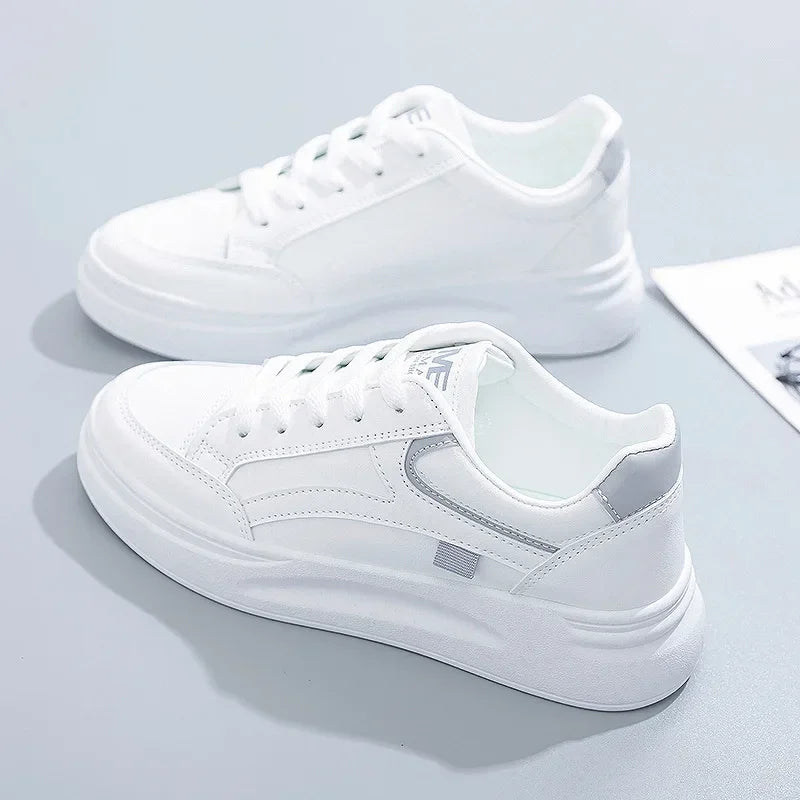 Women's Shoes Platform Sneakers Lace-Up Women Running Shoes Outdoor Breathable Tennis Shoes PU Leather White Casual Shoe 2025