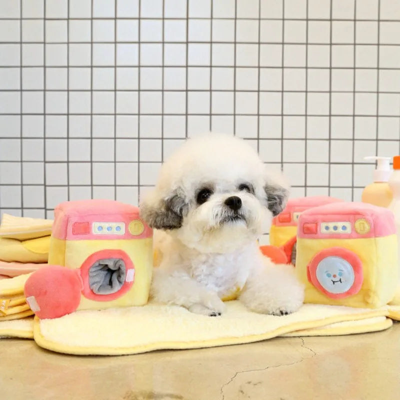 1/pice Cute INS Puppy Housekeeping Series Plush Pet Sounding Toy Washing Machine Iron Hair Dryer Pet Food Hiding Funny Dog Toys