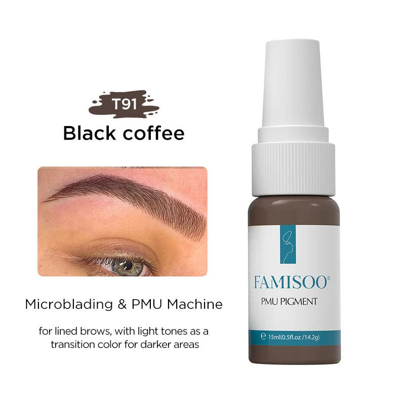FAMISOO 15ml Permanent Makeup Pigment Microblading Paint Ink Body Art Eyebrows Eyeliner Tattoo Inks Makeup Supplies 0.5OZ