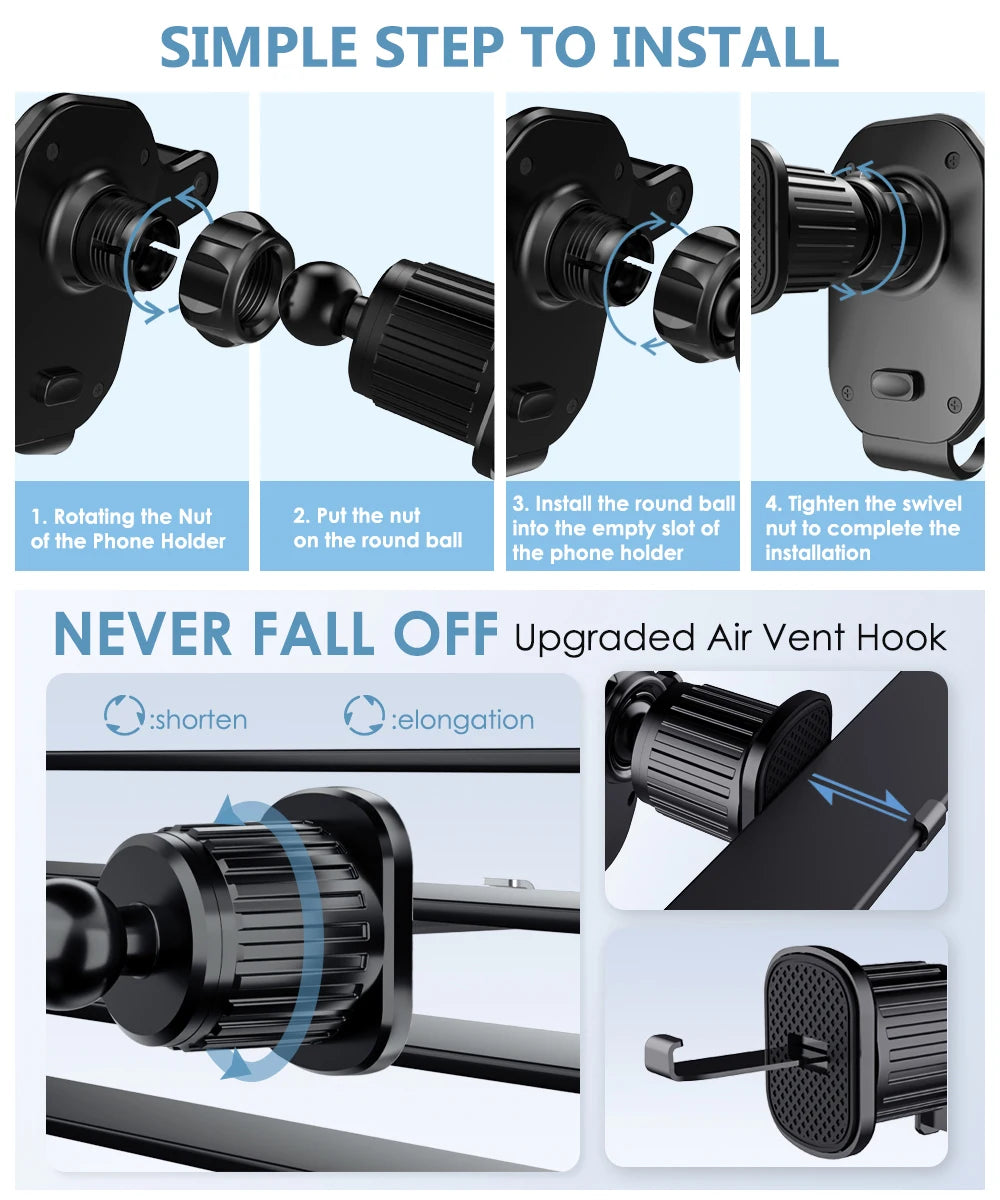 Universal Car Air Vent Phone Clip With Hook Gravity Car Mobile Phone Holder Smartphone GPS Bracket For iPhone Huawei Realme OPPO