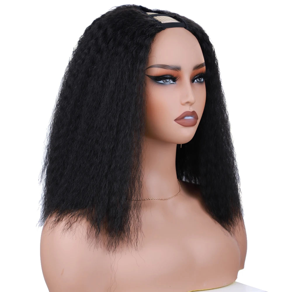 Synthetic Kinky Curly U Part Wigs Afro Kinky Synthetic Hair Wigs U Part Wigs for Women Black Kinky Curly Synthetic Puffy Hair