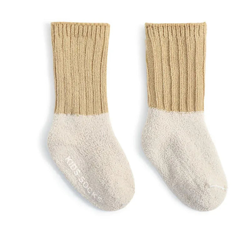 5 Pairs Winter Unisex Kids Baby Socks Infant Patchwork Non-slip Tube Socks Cotton Thick Warm Fleece Newborn Baby Stockings