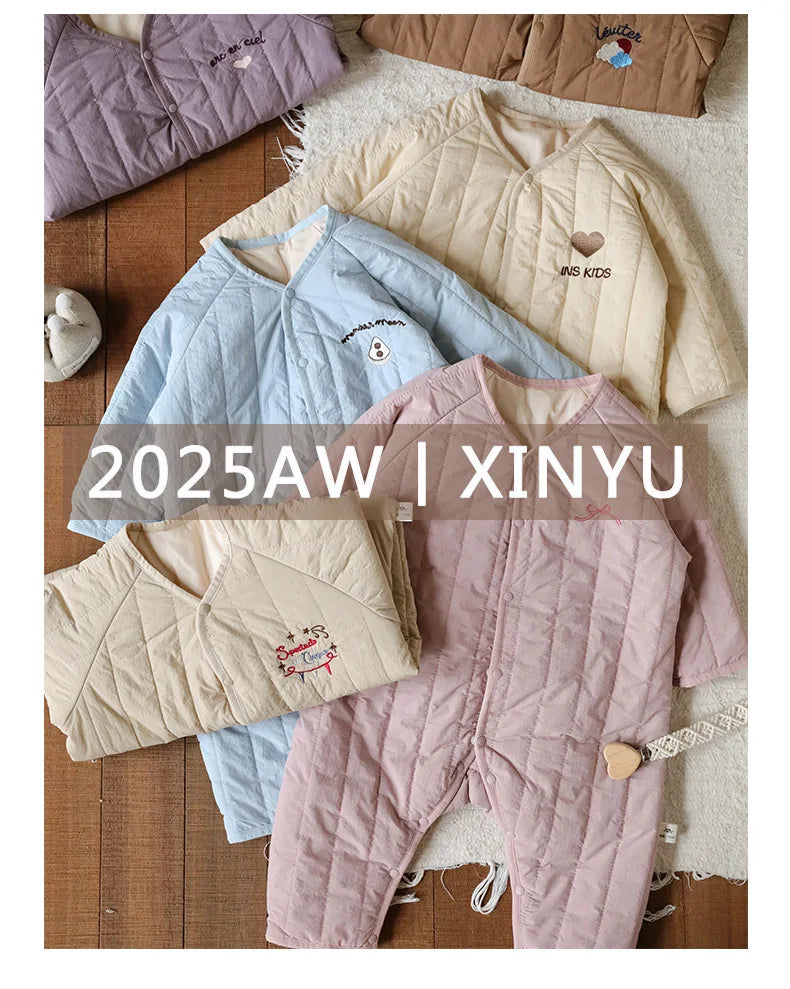 New Embroidered Baby Romper Autumn Winter Thicken Cotton One-piece Bodysuits for Boys Girls Outdoor Cotton Jacket Jumpsuit