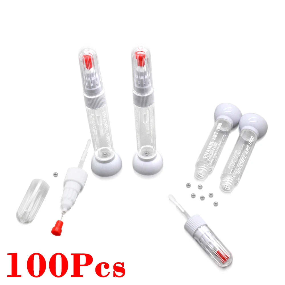 Kimcci Dotted Pen+Drawing Pen Nail Art Tools 2 IN 1 100pcs/lot  Needle Brush Dual-use Empty Bottle