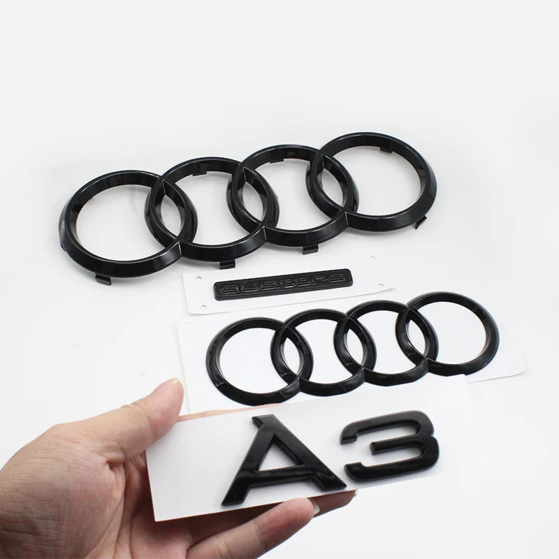Audi A3 4 Ring Logo ABS Glossy Black Car Hood Front Bonnet Grill Badge Rear Trunk Quarrto Emblem Sticker Decal For A3 2010-2020