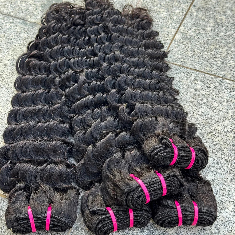 Deep Wave Bundles Natural Color 100% Human Hair Bundles Hair Weave Extension Deep Curly Bundles for Black Women 100g/Bundle