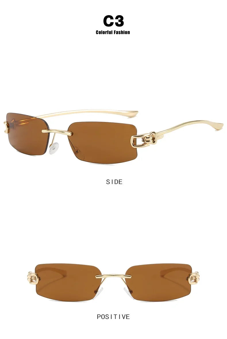 New Fashion Rectangle Rimless Women Sunglasses Retro Clear Ocean Lens Shades UV400 Men Outdoor Travel Sun Glasses
