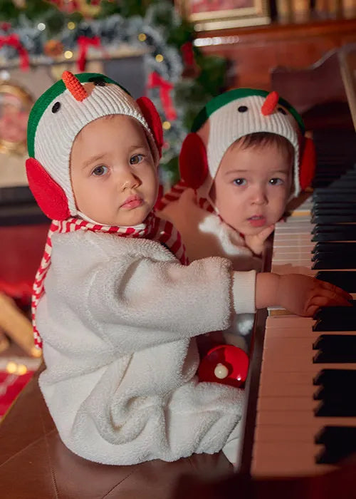 2025 New Christmas Onesie Baby Girls Boys White Fleece Warm Rompers Jumpsuit+Scarf+Cute Snowman Hat Toddler Xmas Outfits A8198