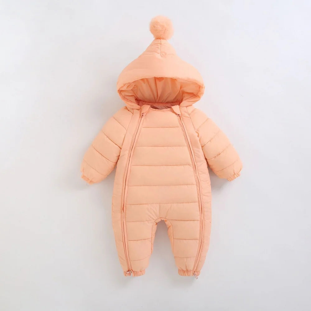 Baby jumpsuit winter new plush and thick hooded down climbing suit for babies to go out and hug clothes, newborn cotton jacket