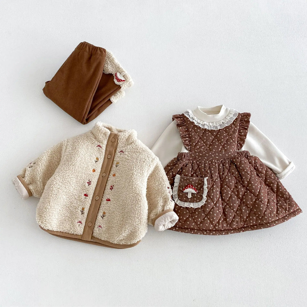 2026 New Winter Girls Embroidered Mushroom Fleece Jacket | Thick Warm Coat | Cute Outwear