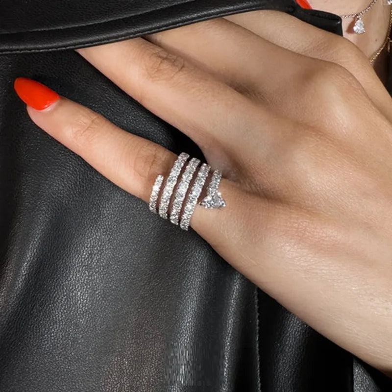 Micro Paved 5A CZ Multi Wrap Spring Spiral Open Adjusted Women Pinky Finger Ring Fashion Jewelry