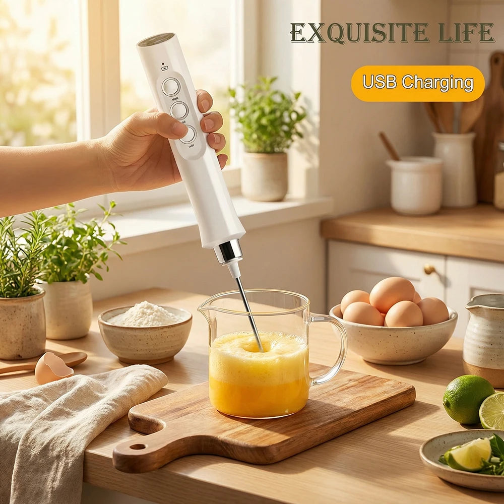 Handheld Wireless Rechargeable Electric Milk Frother 3 Speeds USB Rechargeable Foam Maker for Latte Cappuccino Hot Chocolate