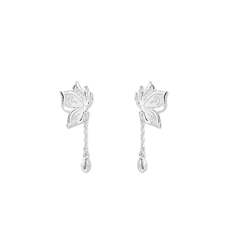 925 Silver Butterfly Hollow Stud Earrings For Women Luxury Designer Jewellery Engagement Wholesale