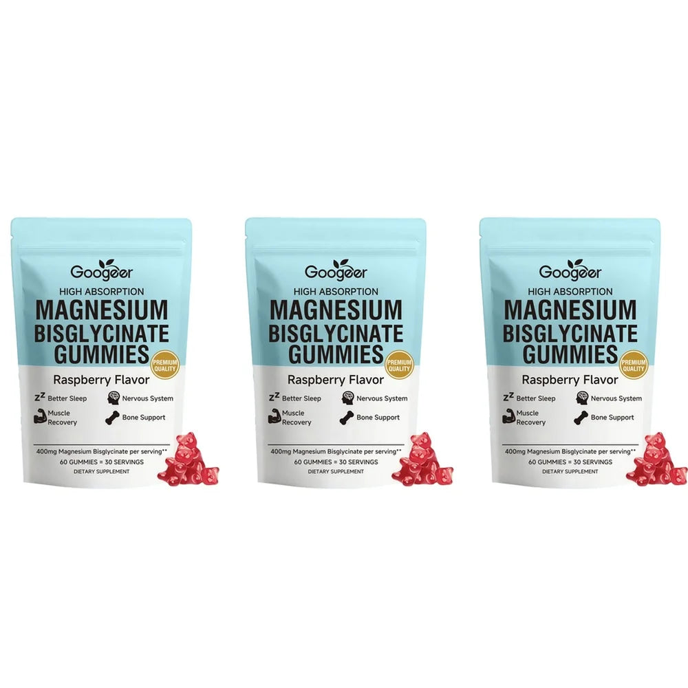 Googeer Magnesium Bisglycinate Gummies for Better Sleep Daytime Concentration & Nervous System Support Raspberry 60 Gummies