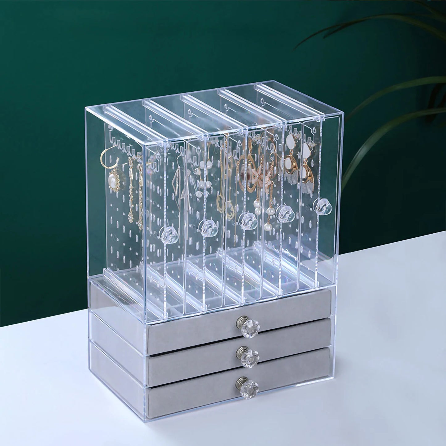Hanging Jewelry Organizer Box Clear Display Stand with Drawers for Earring Rings Necklace Hanging Jewelry Organizer Box