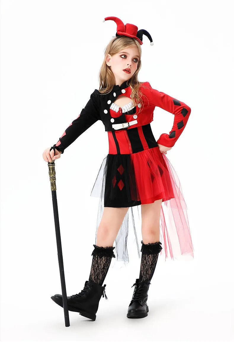 Halloween Cosplay Costumes Horror Clown Dresses Pants Headwear Clothes Sets Carnival Theme Party Role Playing Outfits for Girls