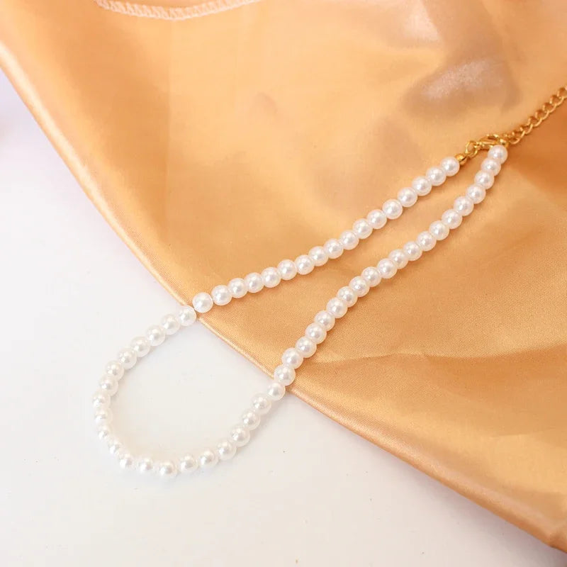 4 5 6 8mm White Pearl Chokers Necklace Clavicle Chain For Women Classic Fashion Elegant Wedding Neck Jewelry Love Pendant Gift