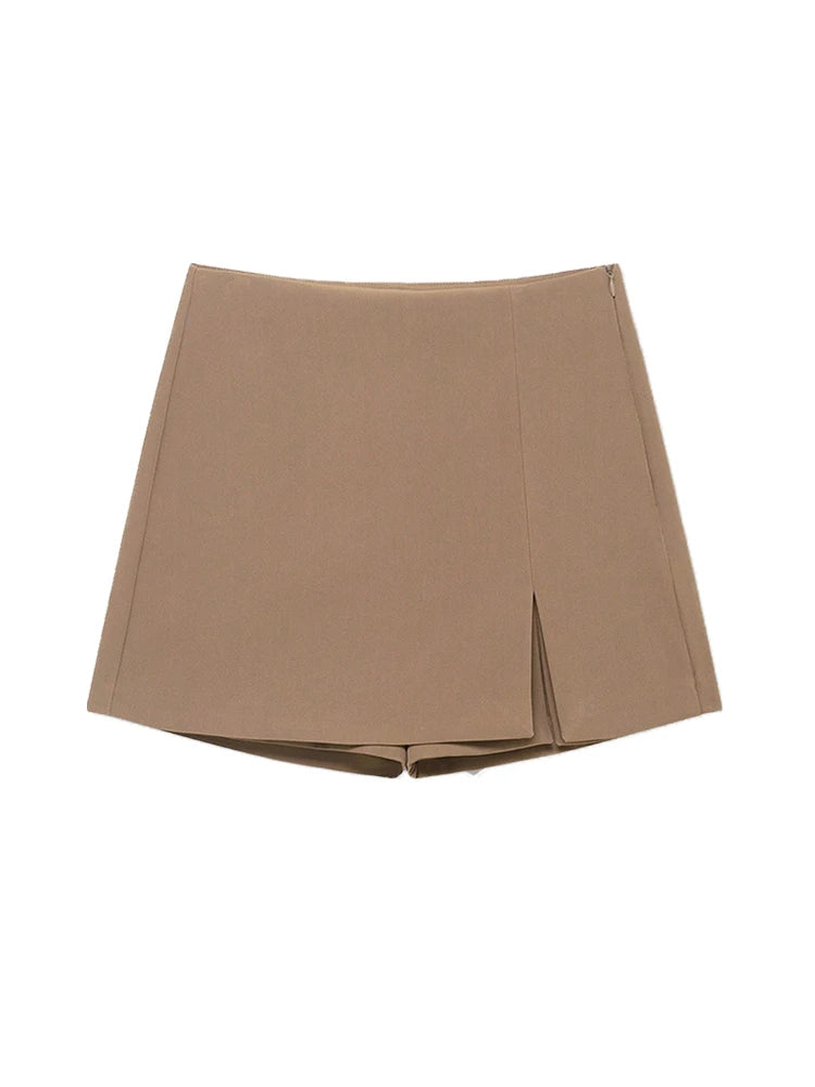 Women's High Waist Skort with Front Slit And Side Zipper Fashion Solid Shorts Skirt Female High Waist Skort Mujer