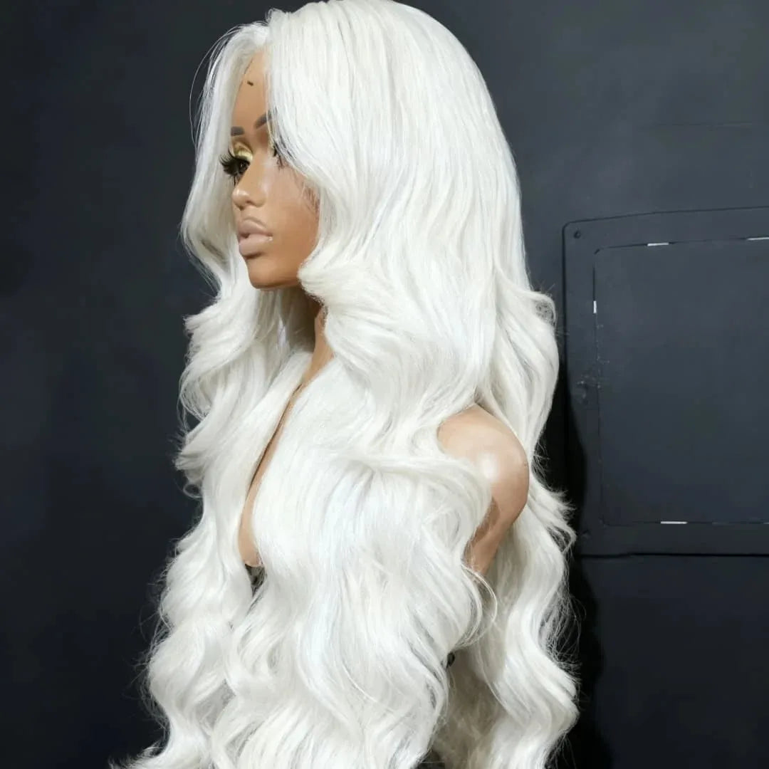 White Wig Body Wavy Lace Front Wig 13x4 HD Heat Fiber Pre Plucked Synthetic And Blend For Women Daily Wear Clearance Cosplay