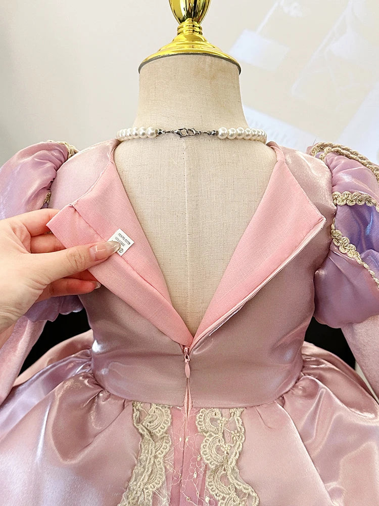 Kids Pink Aurora Princess Lolita Dress Halloween Costume Girl Sleeping Beauty Princess Cosplay Birthday Party Dresses for 2-12Y