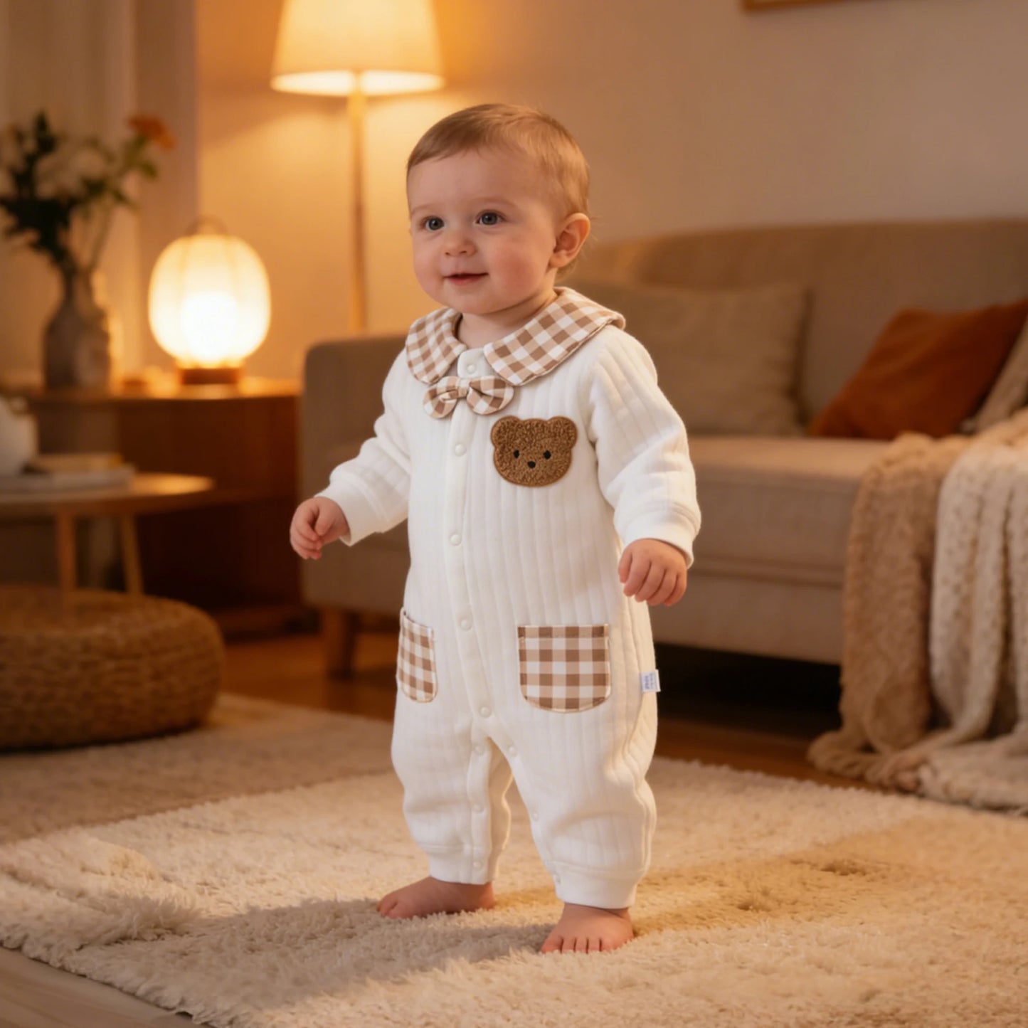 Newborn Baby Jumpsuit Clothes Winter Thickened Romper  Boys Girls Cute Embroidery Bear Bodysuit Autumn Clothing 0-1-3-6M