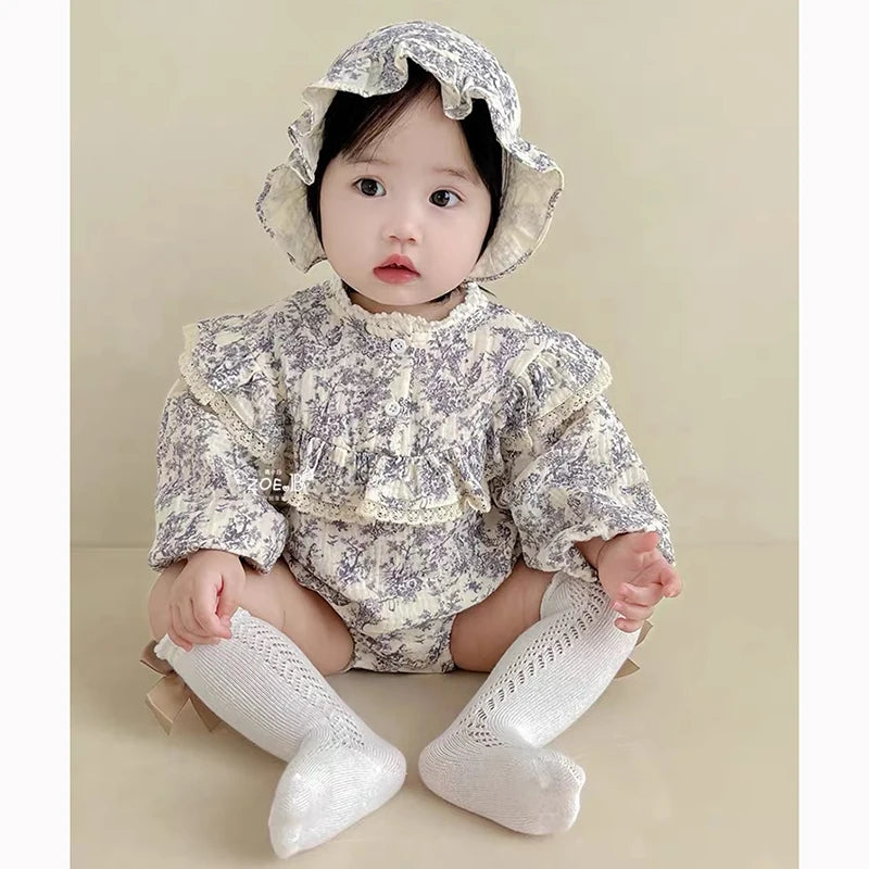 Newborn Romper Chinese Style Ink Painting Newborn Baby Girl Bodysuits +Hat Cotton Girls Jumpsuits Infants Onesie Outfits Clothes