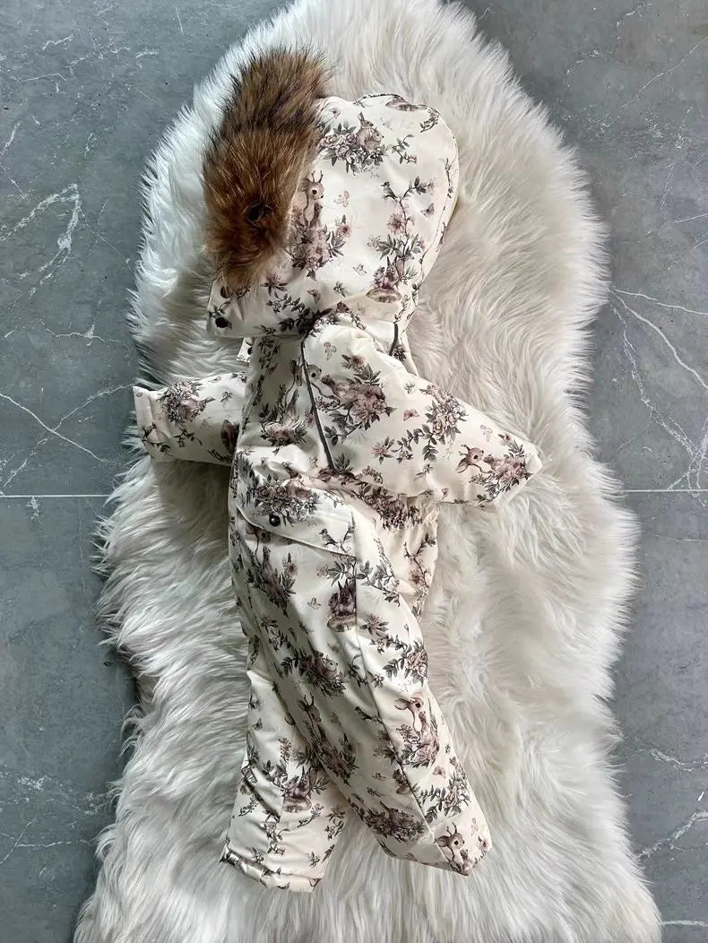 Autumn Winter Children Baby Girls Cotton Floral Jumpsuits Single-Breasted Cute Floral Chic Baby Overalls Kids One-Piece Pants