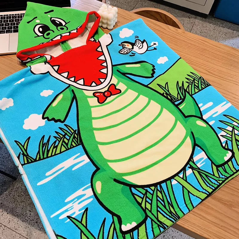 60-120cm Kids Hooded Bath Beach Poncho Towels Baby Quick Dry Bathrobe Child Cartoon Cloak Poncho Towels Microfiber Swim Cover-up