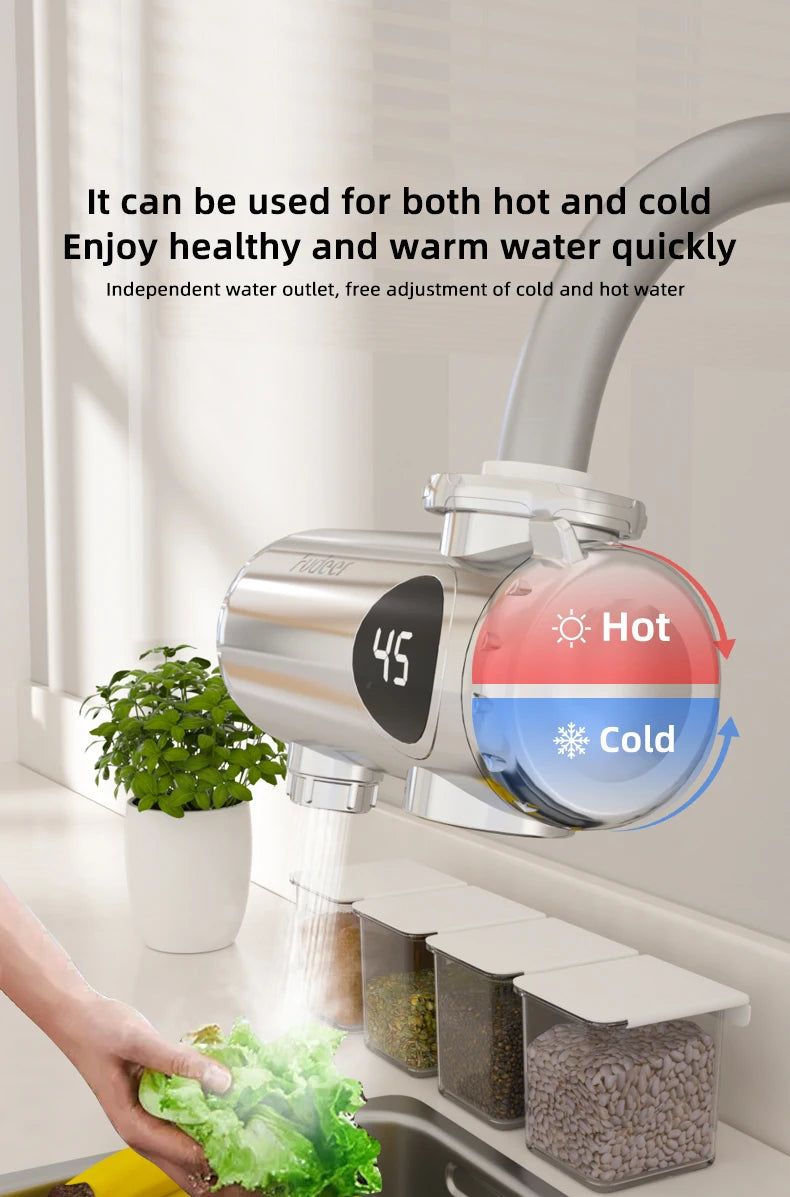 3000W Electric Water Heater Quick Install Instant Heating Faucet Hot and Cold Double Outlet Tap with Temperature Display 220V
