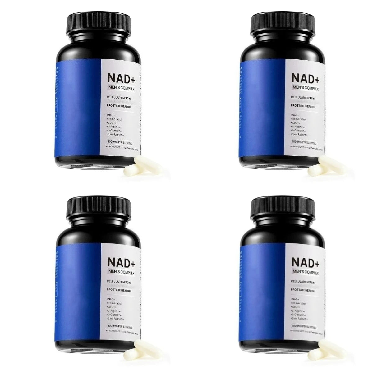 Men's Wellness Complex with NAD+ CoQ10 Resveratrol  L Arginine Daily Energy Vitality Support 60 Veggie Capsules