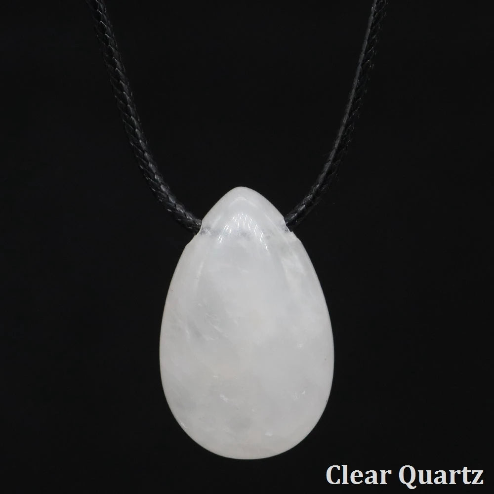 Natural Stone Water Drop Shape Necklace Pendant Rose Quartz Amethyst Lapis Lazuli Healing Crystal Gemstone Charm Jewelry Gifts