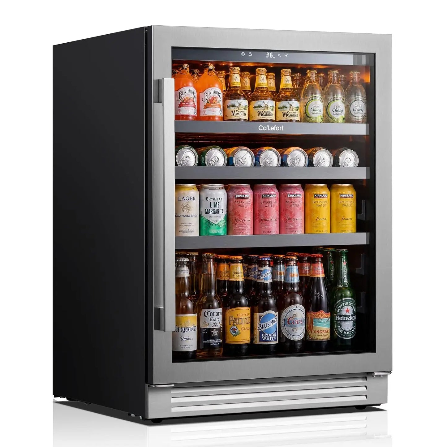 Beverage Refrigerator 24 Inch, 180 Cans Mini Fridge with Double Glass Door, Built-in or Freestanding Drink Cooler with, Custom