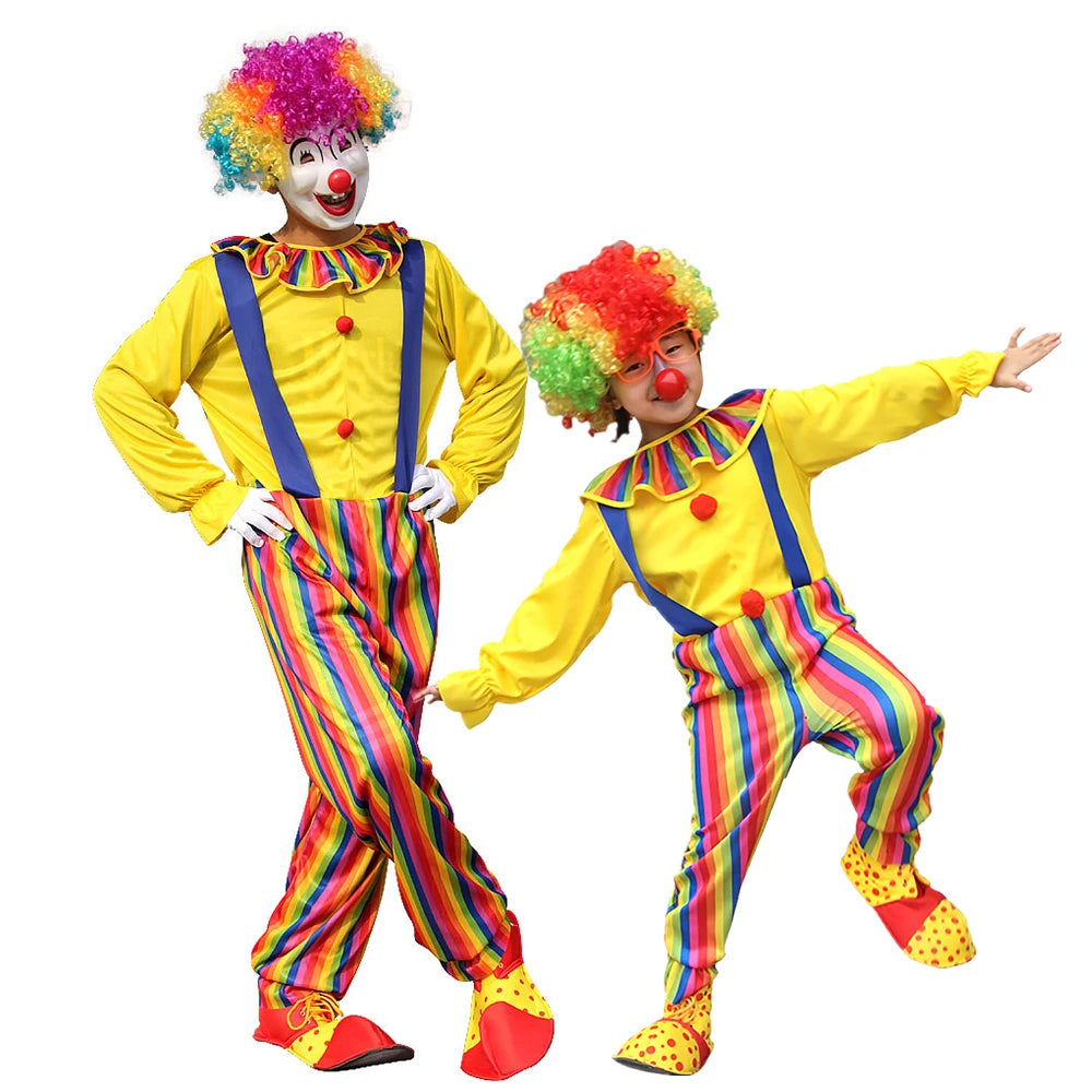 Halloween Costumes Kids Adults Circus Clown Joker Cosplay Outfits Colorful Fancy Clothes Party Entertaining Dress Up