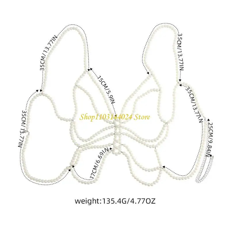 Modern Faux Pearls Body Necklace for Women Adjustable Strap Shoulder Chain Great for Celebrations and Day to Day Fashion