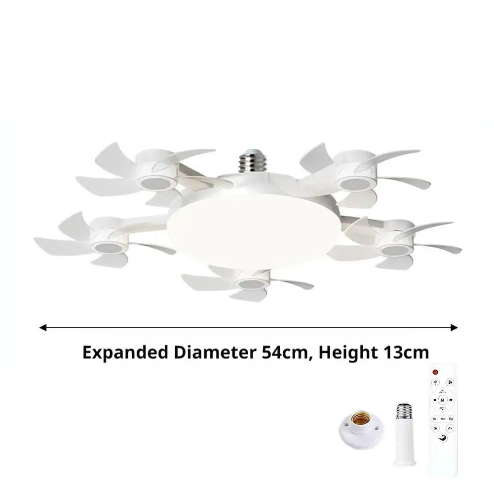 2026 New Drone Style Ceiling Fan Light E27 Base Remote Controlled Dimmable 3 Color LED Design Retractable Blades for Living Room