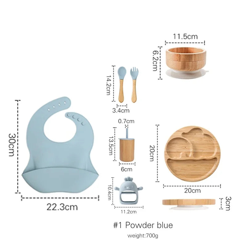 7pcs Silicone Baby Feeding Set Baby Feeding Supplies Kids Bamboo Dinnerware With Cup Children's Dishes Bowl Stuff Tableware Gift