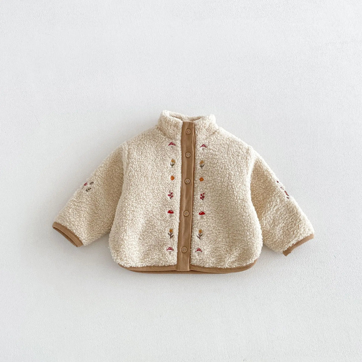 2026 New Winter Girls Embroidered Mushroom Fleece Jacket | Thick Warm Coat | Cute Outwear