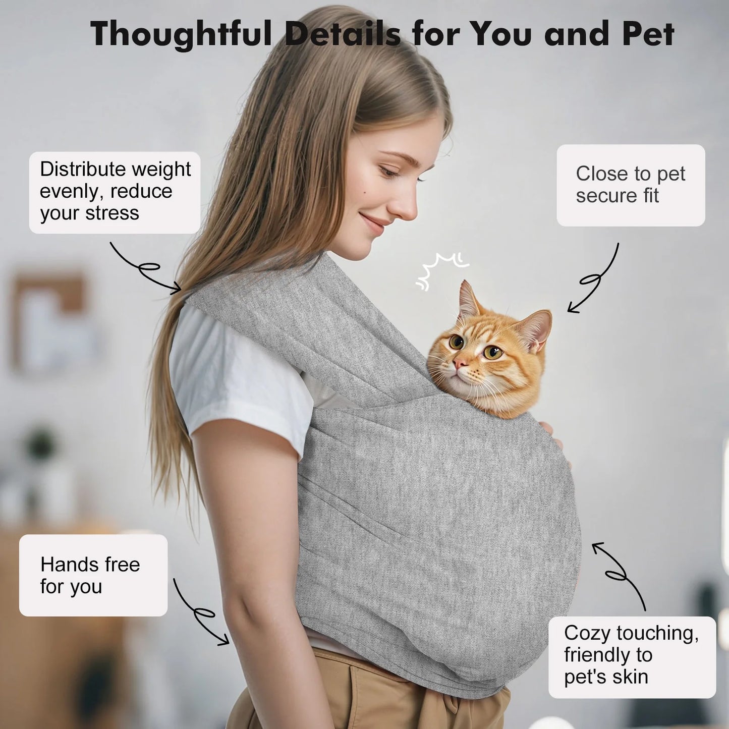 Pawaboo Pet Sling Carrier for Small Dogs and Cats Hands Free Dog Carrier Sling Anti-anxious Soft Cotton Front Facing Cat Carrier