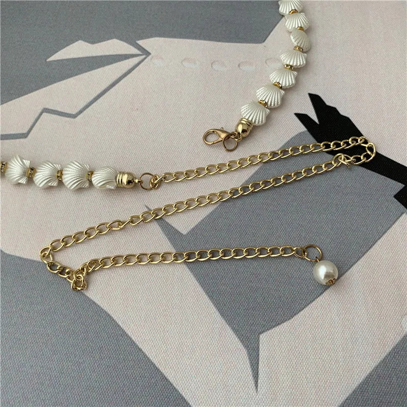 Shell Pearl Waist Chain Women Thin Metal Belt Dainty Body Jewelry Versatile Accessory for Dresses