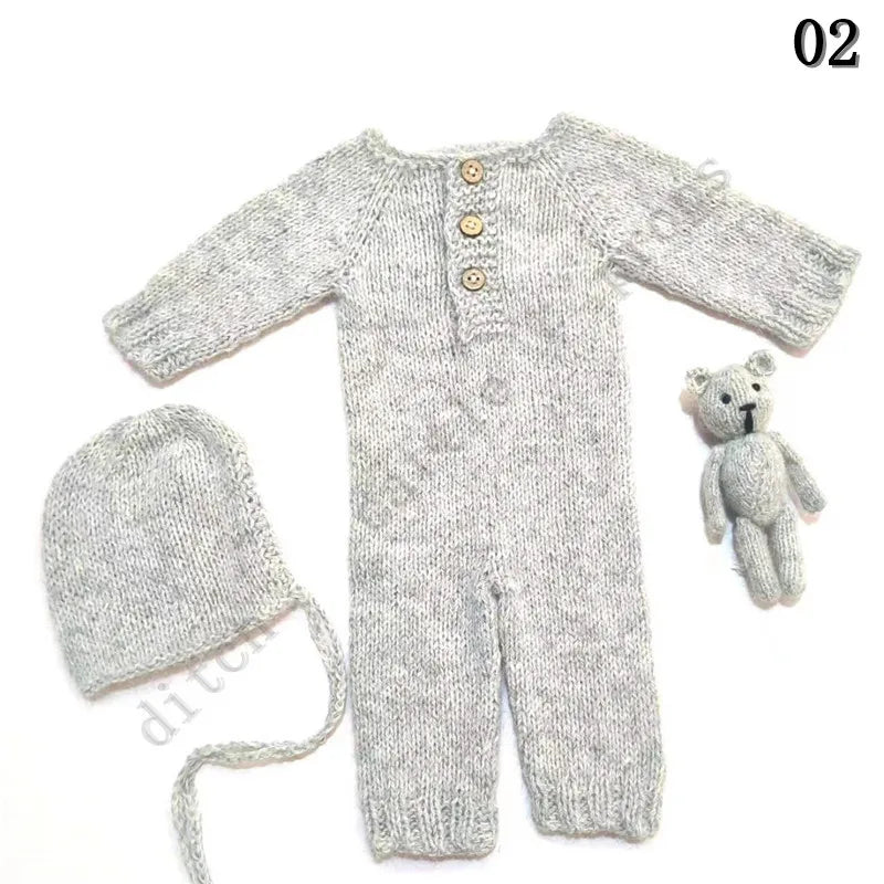 Newborn Photography props Pants Climbing Clothes BearTotal of Three Sets Handmade Knitted Mink