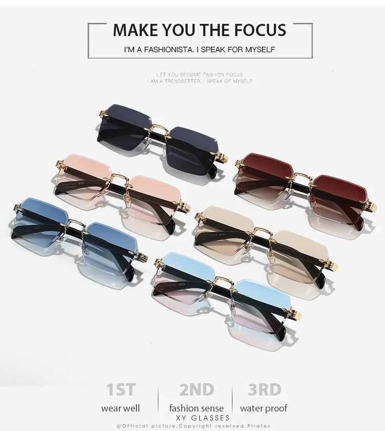 Fashion Rimless Sunglasses Men Women Popular Frameless Sun Glasses Male Female Classic Small Square Summer Travel Shades