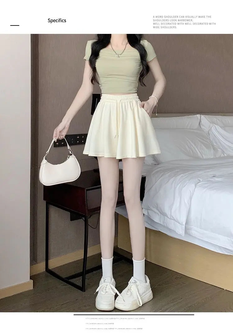 2026 High Waist Wide Leg Sports Shorts Women's Summer New Loose Fit A-Line Shorts Casual Versatile Comfortable Short Pants