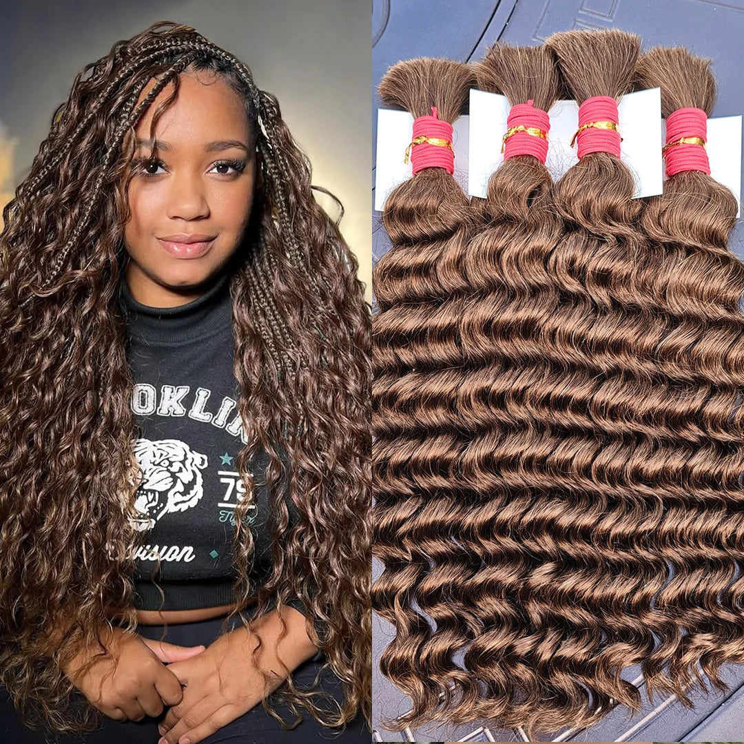 4/27# 99J# Colored Human Hair Boho Braiding Hair 50g/bundle Deep Wave Brazilian Human Braiding Hair for Black Women