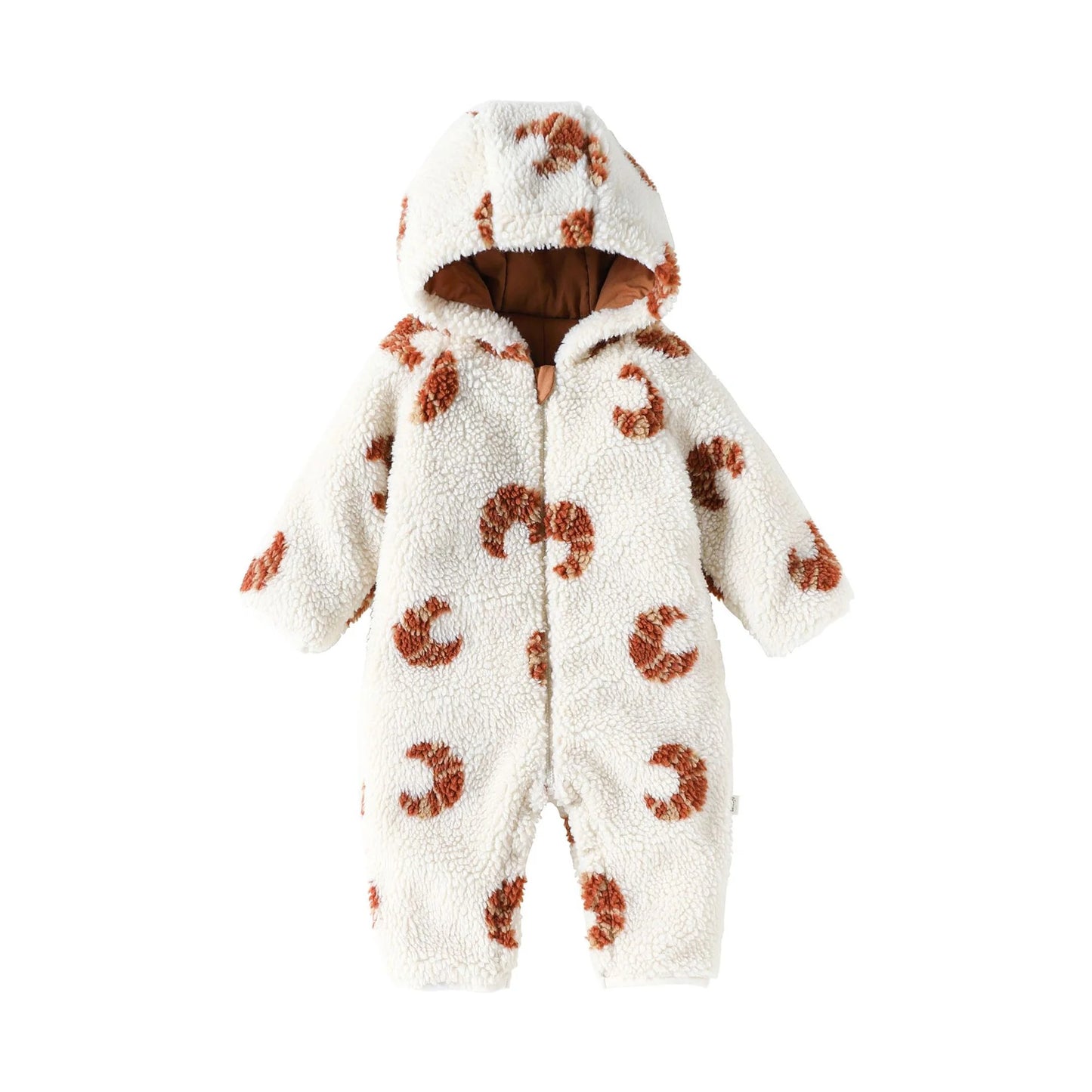 2025 Winter Long Sleeve Baby Fleece Hooded Jumpsuit Cherry Print Infant Warm Romper Crawling Outfit Newborn Clothes