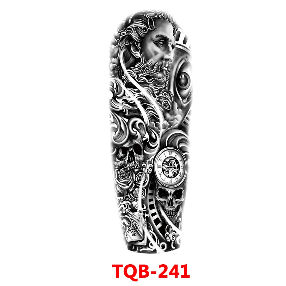 Large Arm Sleeve Tattoo Rose Gear Clock Eye Waterproof Temporary Tatto Sticker Lion Wolf King Body Art Full Fake Tatoo Women Men