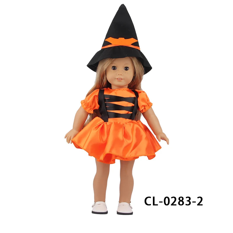 Halloween Doll Clothes Festival Pumpkin, Skeleton Costumes For 18 Inch American&43cm Baby New Born,OG,Life Girl Doll Accessories